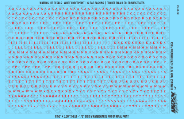ASG Waterslide Decals - Humanist Book Serif Lettering Numbers 1/8"