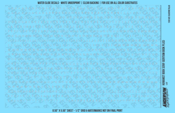ASG Waterslide Decals - Humanist Book Serif Lettering Numbers 1/8"