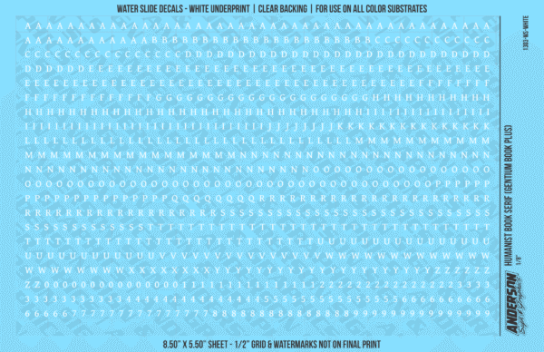 ASG Waterslide Decals - Humanist Book Serif Lettering Numbers 1/8"