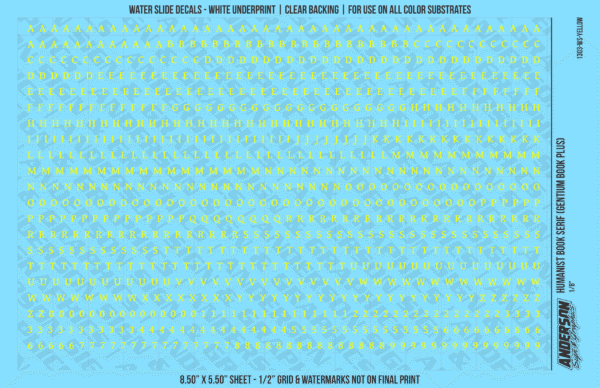 ASG Waterslide Decals - Humanist Book Serif Lettering Numbers 1/8"