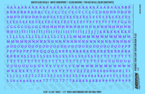 ASG Waterslide Decals - Humanist Book Serif Lettering Numbers 3/16"