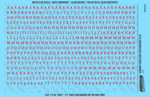 ASG Waterslide Decals - Humanist Book Serif Lettering Numbers 3/16"