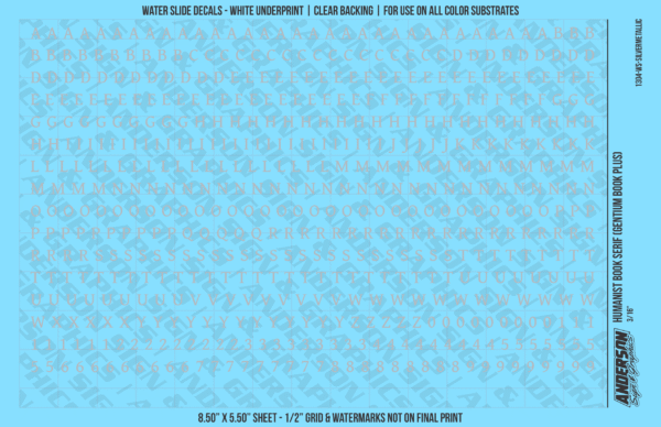 ASG Waterslide Decals - Humanist Book Serif Lettering Numbers 3/16"