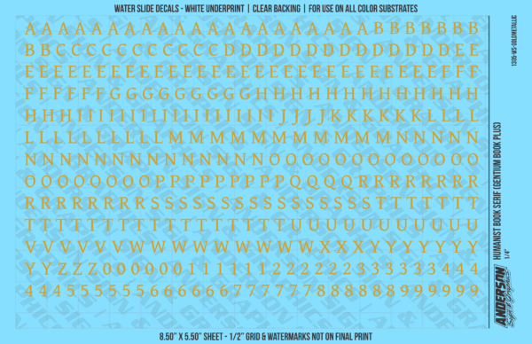ASG Waterslide Decals - Humanist Book Serif Lettering Numbers 1/4"