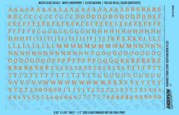 ASG Waterslide Decals - Humanist Book Serif Lettering Numbers 1/4"