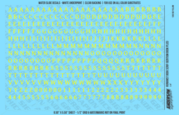 ASG Waterslide Decals - Humanist Book Serif Lettering Numbers 1/4"