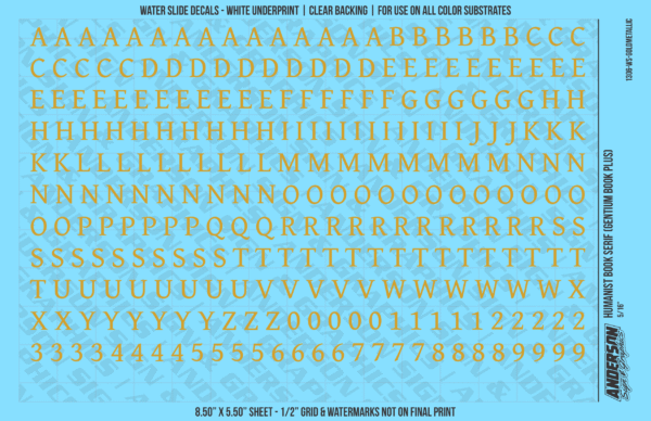 ASG Waterslide Decals - Humanist Book Serif Lettering Numbers 5/16"