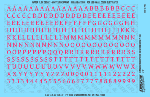 ASG Waterslide Decals - Humanist Book Serif Lettering Numbers 5/16"