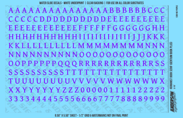 ASG Waterslide Decals - Humanist Book Serif Lettering Numbers 5/16"