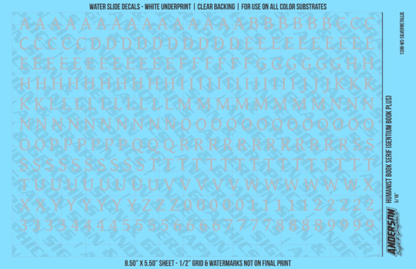 ASG Waterslide Decals - Humanist Book Serif Lettering Numbers 5/16"