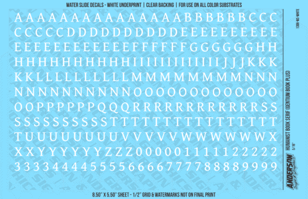 ASG Waterslide Decals - Humanist Book Serif Lettering Numbers 5/16"