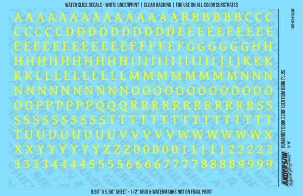 ASG Waterslide Decals - Humanist Book Serif Lettering Numbers 5/16"