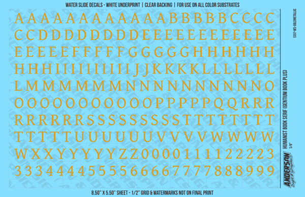ASG Waterslide Decals - Humanist Book Serif Lettering Numbers 3/8"