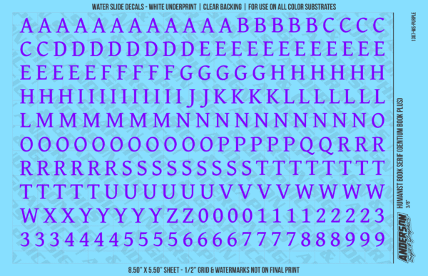 ASG Waterslide Decals - Humanist Book Serif Lettering Numbers 3/8"