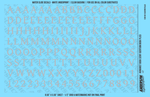 ASG Waterslide Decals - Humanist Book Serif Lettering Numbers 1/2"