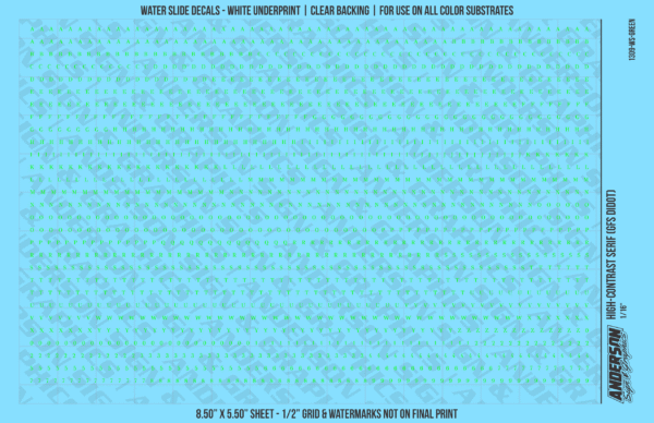 ASG Waterslide Decals - High-Contrast Serif Lettering Numbers 1/16"