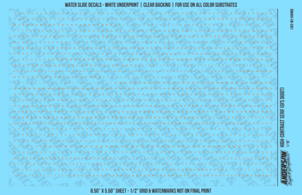 ASG Waterslide Decals - High-Contrast Serif Lettering Numbers 1/16"