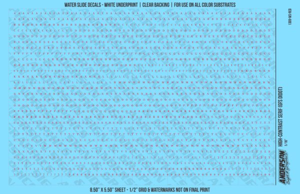 ASG Waterslide Decals - High-Contrast Serif Lettering Numbers 1/16"
