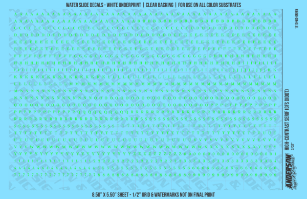 1310-WS-Green.png ASG Waterslide Decals - High-Contrast Serif Lettering Numbers 3/32"