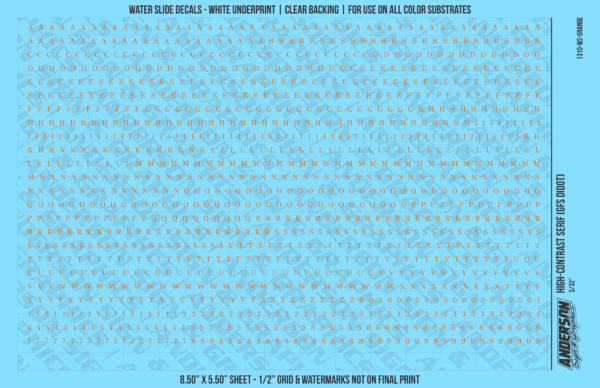 1310-WS-Orange.png ASG Waterslide Decals - High-Contrast Serif Lettering Numbers 3/32"