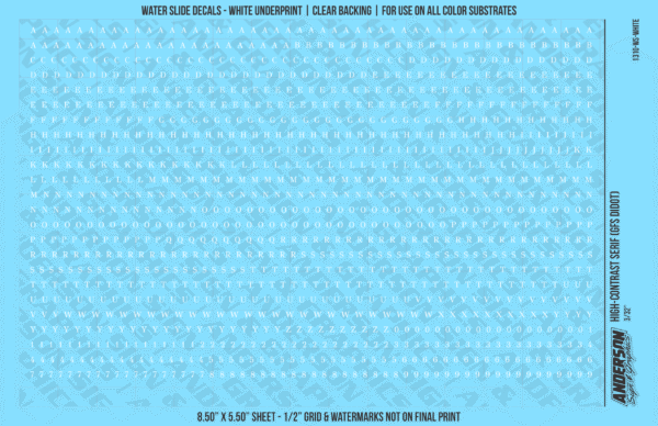 1310-WS-White.png ASG Waterslide Decals - High-Contrast Serif Lettering Numbers 3/32"