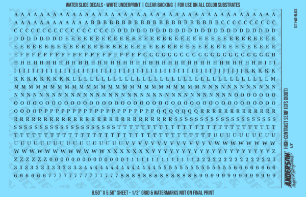 1311-WS-Black.png ASG Waterslide Decals - High-Contrast Serif Lettering Numbers 1/8"