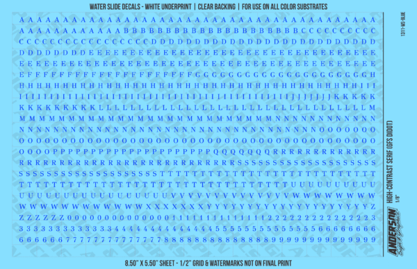 1311-WS-Blue.png ASG Waterslide Decals - High-Contrast Serif Lettering Numbers 1/8"