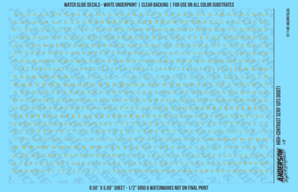 1311-WS-GoldMetallic.png ASG Waterslide Decals - High-Contrast Serif Lettering Numbers 1/8"