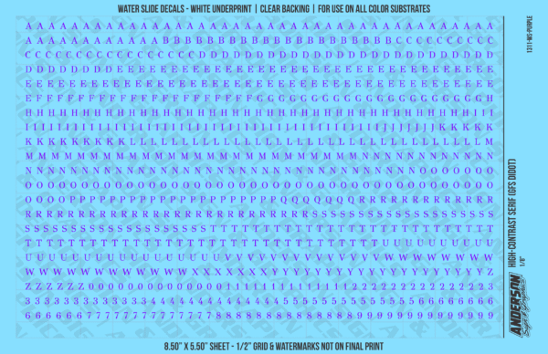 1311-WS-Purple.png ASG Waterslide Decals - High-Contrast Serif Lettering Numbers 1/8"