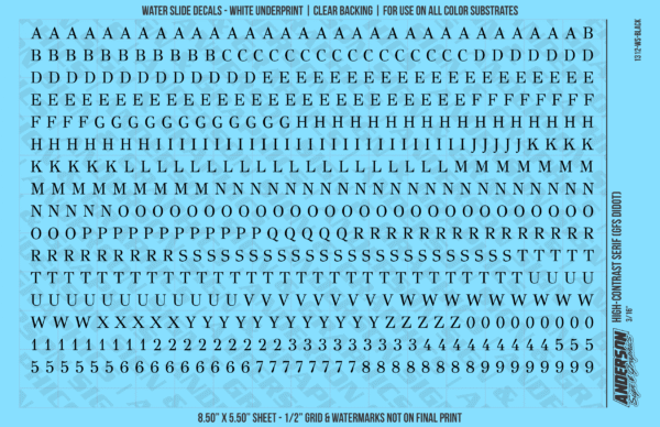 1312-WS-Black.png ASG Waterslide Decals - High-Contrast Serif Lettering Numbers 3/16"