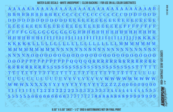 1312-WS-Blue.png ASG Waterslide Decals - High-Contrast Serif Lettering Numbers 3/16"