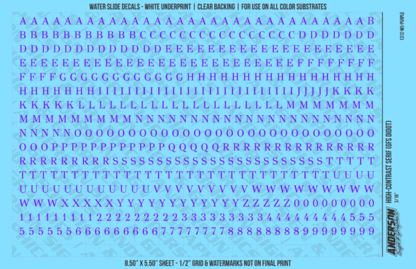 1312-WS-Purple.png ASG Waterslide Decals - High-Contrast Serif Lettering Numbers 3/16"