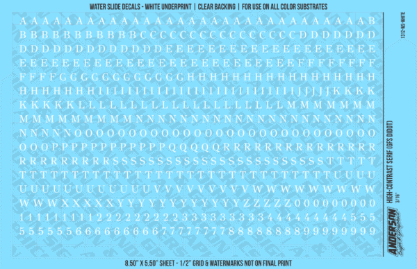 1312-WS-White.png ASG Waterslide Decals - High-Contrast Serif Lettering Numbers 3/16"
