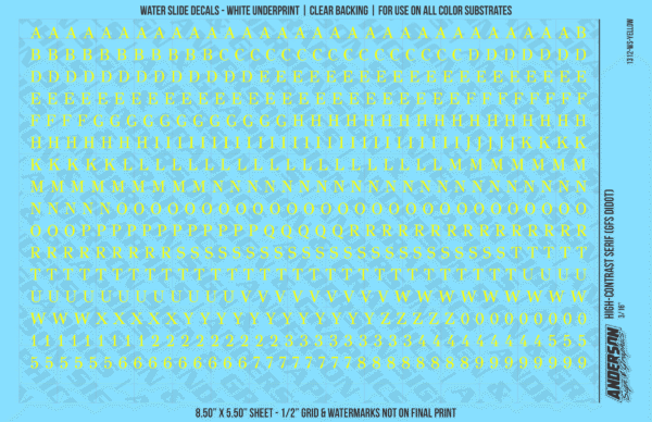 1312-WS-Yellow.png ASG Waterslide Decals - High-Contrast Serif Lettering Numbers 3/16"