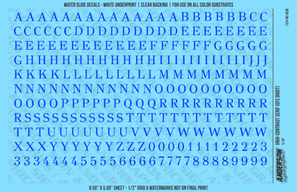 ASG Waterslide Decals - High-Contrast Serif Lettering Numbers 5/16"