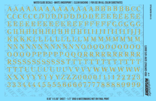 ASG Waterslide Decals - High-Contrast Serif Lettering Numbers 5/16"