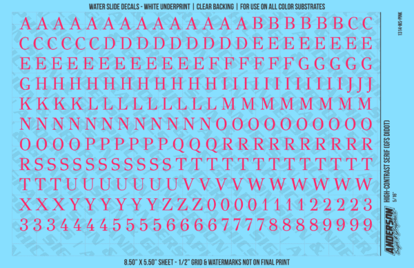 ASG Waterslide Decals - High-Contrast Serif Lettering Numbers 5/16"