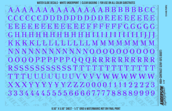 ASG Waterslide Decals - High-Contrast Serif Lettering Numbers 5/16"