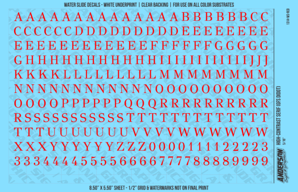 ASG Waterslide Decals - High-Contrast Serif Lettering Numbers 5/16"