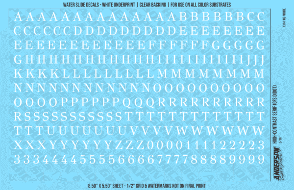 ASG Waterslide Decals - High-Contrast Serif Lettering Numbers 5/16"