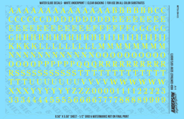 ASG Waterslide Decals - High-Contrast Serif Lettering Numbers 5/16"