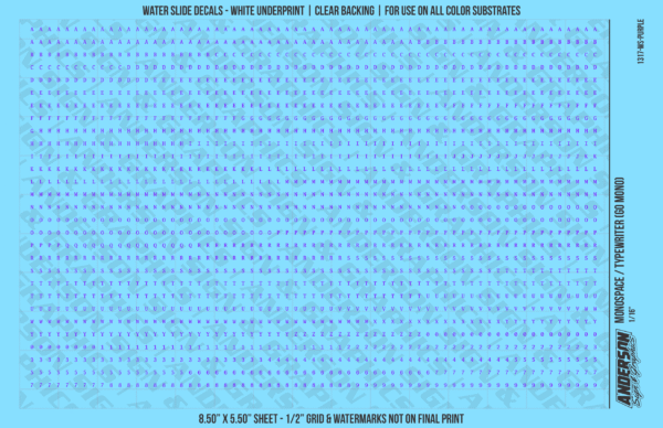 1317-WS-Purple.png ASG Waterslide Decals - Monospace / Typewriter Lettering Numbers 1/16"