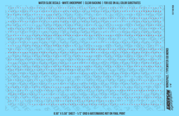 1317-WS-Red.png ASG Waterslide Decals - Monospace / Typewriter Lettering Numbers 1/16"