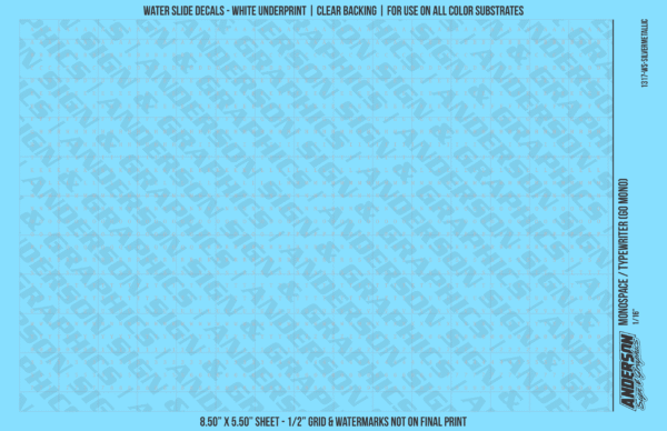 1317-WS-SilverMetallic.png ASG Waterslide Decals - Monospace / Typewriter Lettering Numbers 1/16"
