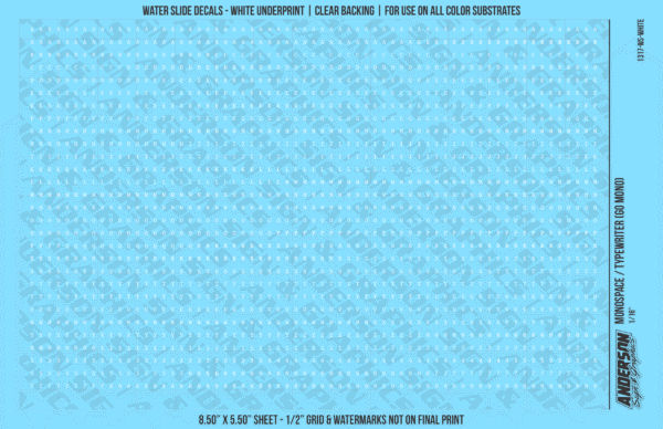 1317-WS-White.png ASG Waterslide Decals - Monospace / Typewriter Lettering Numbers 1/16"