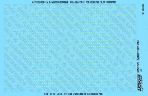 1317-WS-Yellow.png ASG Waterslide Decals - Monospace / Typewriter Lettering Numbers 1/16"