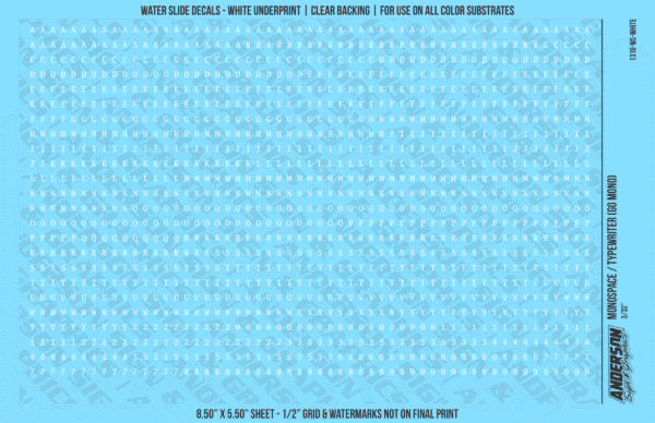 1318-WS-White.png ASG Waterslide Decals - Monospace / Typewriter Lettering Numbers 3/32"