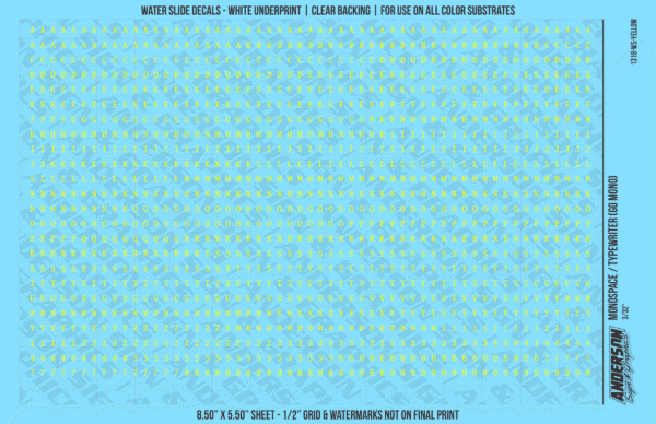 1318-WS-Yellow.png ASG Waterslide Decals - Monospace / Typewriter Lettering Numbers 3/32"
