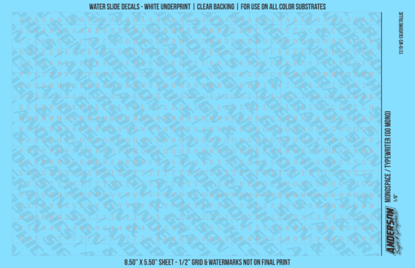 1319-WS-SilverMetallic.png ASG Waterslide Decals - Monospace / Typewriter Lettering Numbers 1/8"