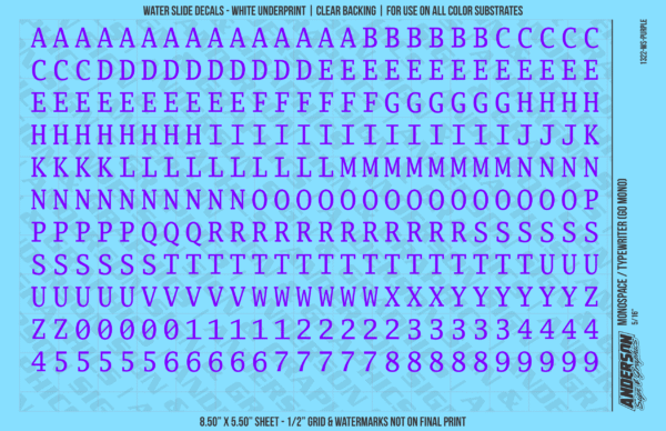 1322-WS-Purple.png ASG Waterslide Decals - Monospace / Typewriter Lettering Numbers 5/16"